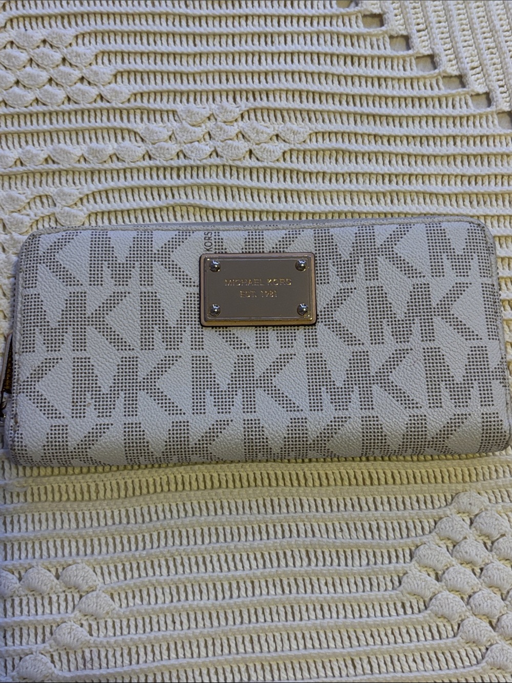 Michael Kors Beige Logo Zip-Around Wallet with Gold Plate